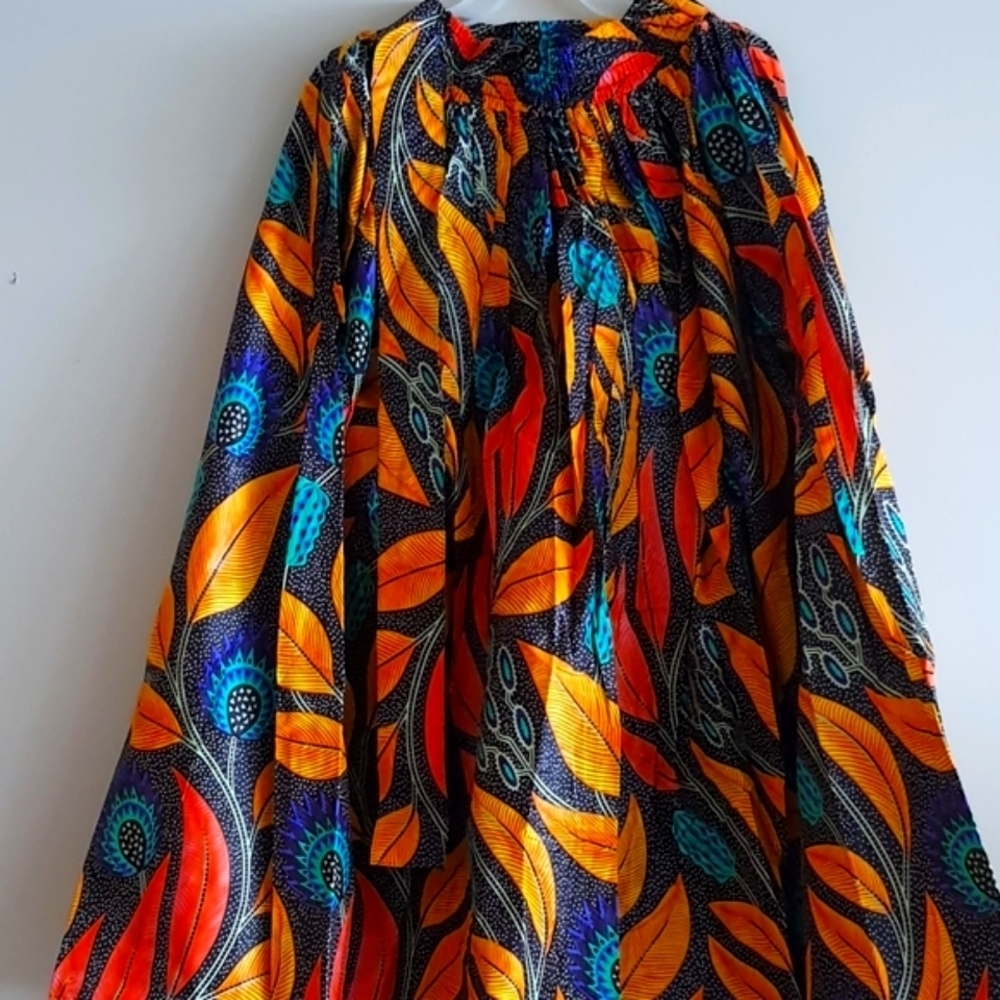 AFRICAN Print Autumn Leaf Maxi Skirt Elastic Waist